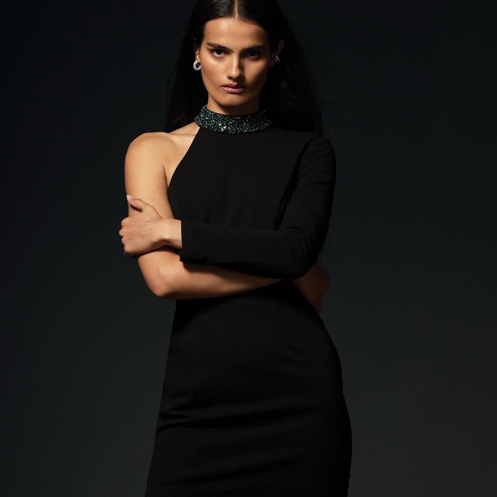 Zac Posen One Shoulder Crystal Beaded Mini Dress